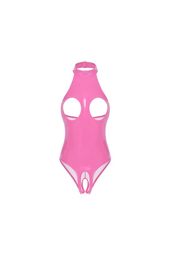 JanJean Body Sting Sexy Ouvert Poitrine Femme Catsuit en Similicuir Wetlook Bodysuit Dos Nu sans Manches Lingerie Combinaison