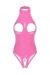 JanJean Body Sting Sexy Ouvert Poitrine Femme Catsuit en Similicuir Wetlook Bodysuit Dos Nu sans Manches Lingerie Combinaison