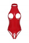 JanJean Body Sting Sexy Ouvert Poitrine Femme Catsuit en Similicuir Wetlook Bodysuit Dos Nu sans Manches Lingerie Combinaison