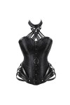 Tafutaanga Corsets Pour Femmes Steampunk ， Vêtements Gothiques Sexy ， Ensemble De Corset En Cuir Rétro Corsage Noir Sous Le B