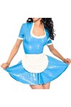 ASNAT Latex Naturel Robes De Femme De Chambre Bleues Et Blanches en Latex avec Tablier Fermeture Éclair au Dos Bouffées Manch