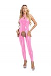 Kaerm Femme Jumpsuit Body Combinaison en Cuir Verni Brillant Métallique Nuisette Sexy Erotique Combinaison Catsuit Lingerie O