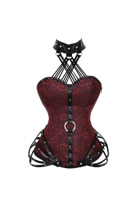 Tafutaanga Femmes Corsets Steampunk Sexy Gothique Vêtements ， Rouge Underbust Retro Bodic Corset En Cuir Set ， Tops Sexy Halt