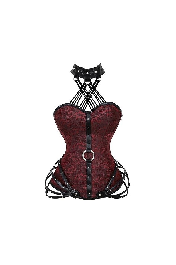 Tafutaanga Femmes Corsets Steampunk Sexy Gothique Vêtements ， Rouge Underbust Retro Bodic Corset En Cuir Set ， Tops Sexy Halt