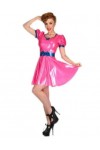 PODSI Femme Robe en Latex Rose Et Bleu Métallisé Robe A-Line en Latex Tenue De Club Fermeture Éclair Au Dos,Rose Métallisé Et