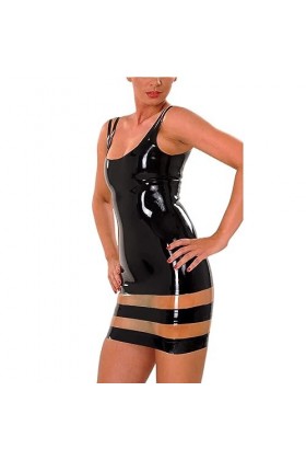 PODSI Robe Noire en Latex à Rayures Transparentes avec Fermeture Éclair au Dos,Noir,S