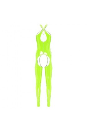 JEATHA Combinaison Wetlook Femme Sexy Bodysuit Cuir Verni Jumpsuit Pantalon Moulant Catsuit Tenue Soirée Carnaval Disco Clubw