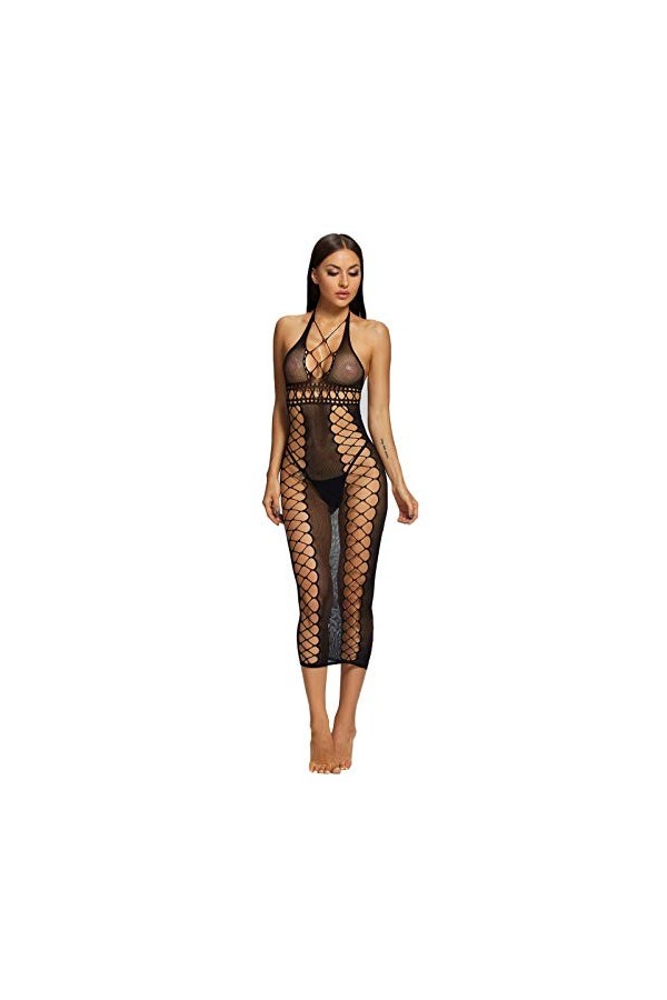 TDEOK Rouge Body 92 Femmes Pure Strass Creux Sous-vêtements en résille Lingerie Sexy Rubans, Noir , taille unique