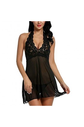 Femmes Lingerie Halter Sexy Nuisette Dentelle Maille Vêtements De Nuit sous-Vêtements en Dentelle Ensemble Lingerie Sexy Dent