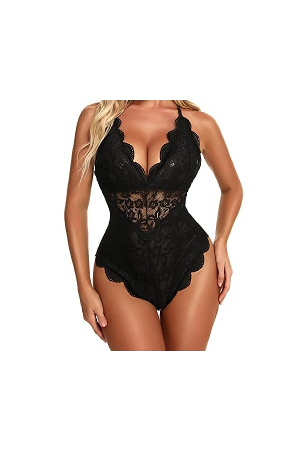 Aranmei Body sexy à lentrejambe pour femme coquine une pièce en dentelle, Rouge, XL