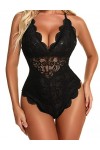 Aranmei Body sexy à lentrejambe pour femme coquine une pièce en dentelle, Rouge, XL