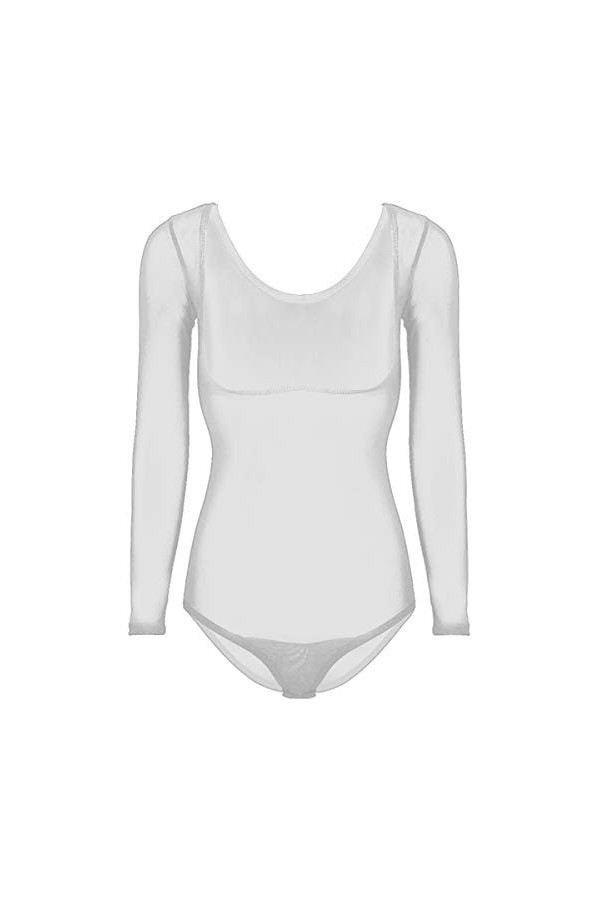 LinvMe Maille Filet Transparente Poitrine Ouvert De Danse du Ventre De Femmes Bodysuit Blanc