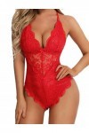 Aranmei Body sexy à lentrejambe pour femme coquine une pièce en dentelle, Rouge, XL