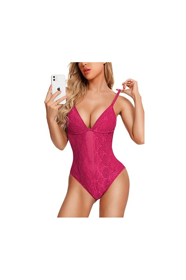 EVELIFE Body Dentelle Femme Lingerie Sexy Coquine Hot Profond V Une Pièce Teddy Lingerie Sous-Vêtements Entrejambe à Pression