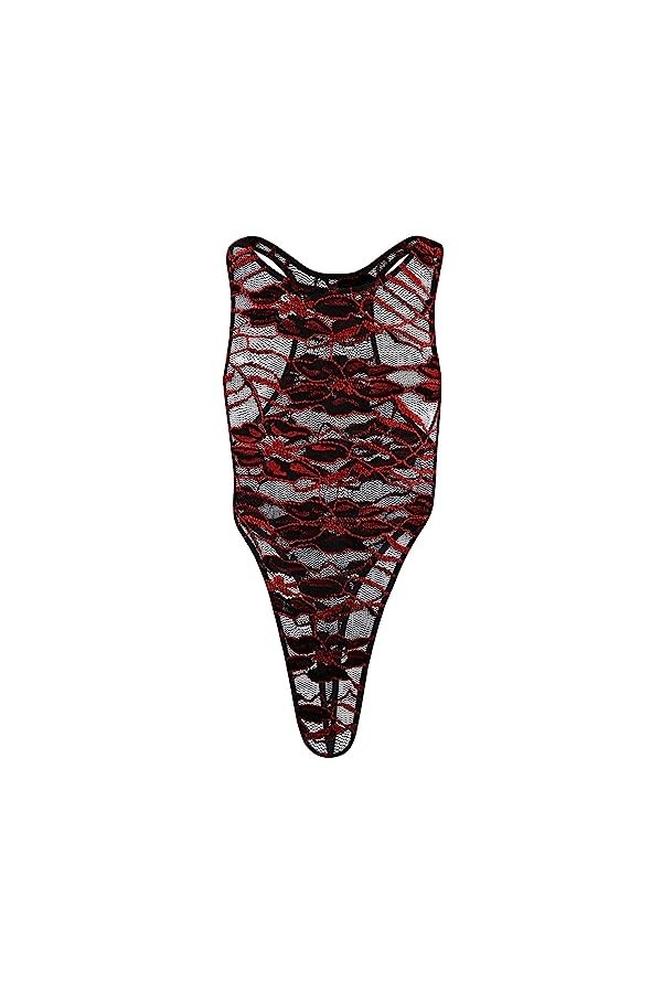 iiniim Homme Sissy Lingerie Sexy Dentelle Body String Transparent Combinaison Ouvert Wetlook Bodysuit Nuisette Babydoll Vêtem