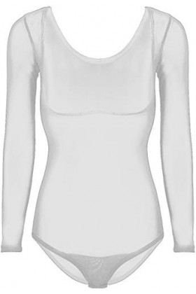 LinvMe Maille Filet Transparente Poitrine Ouvert De Danse du Ventre De Femmes Bodysuit Blanc