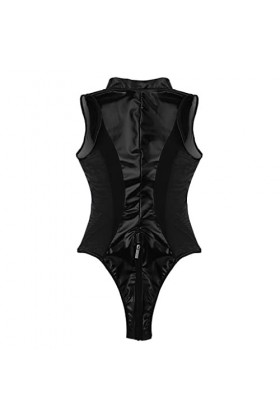 TOPKEAL Underwea Clubwear Fermeture Éclair Brillant Sexy Transparent Lingerie Similicuir Noir, XXXL 