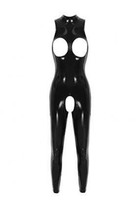 Aiihoo Combinaison Sexy pour Dames en Wetlook S-4XL Body Ouvert Bodysuit Clubwear Catsuit Playsuit Jumpsuit S-4XL Noir 4XL