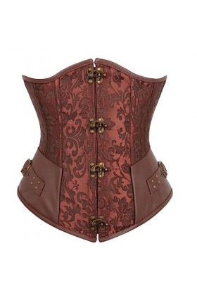 OKGD Simili Cuir Bas Corset Contrôle de la Taille Corset Gothique Contrôle de la Taille Corset Steampunk Brodé Taille Courte 