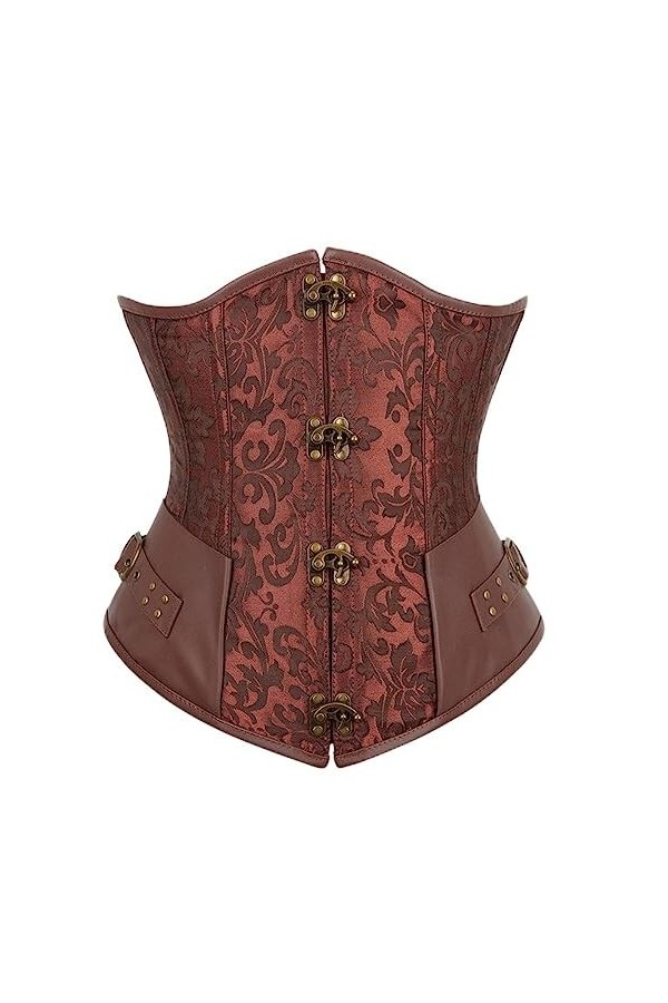 OKGD Simili Cuir Bas Corset Contrôle de la Taille Corset Gothique Contrôle de la Taille Corset Steampunk Brodé Taille Courte 