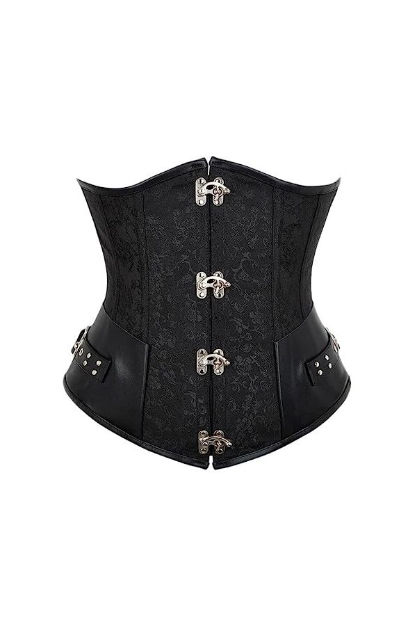 OKGD Simili Cuir Bas Corset Contrôle de la Taille Corset Gothique Contrôle de la Taille Corset Steampunk Brodé Taille Courte 
