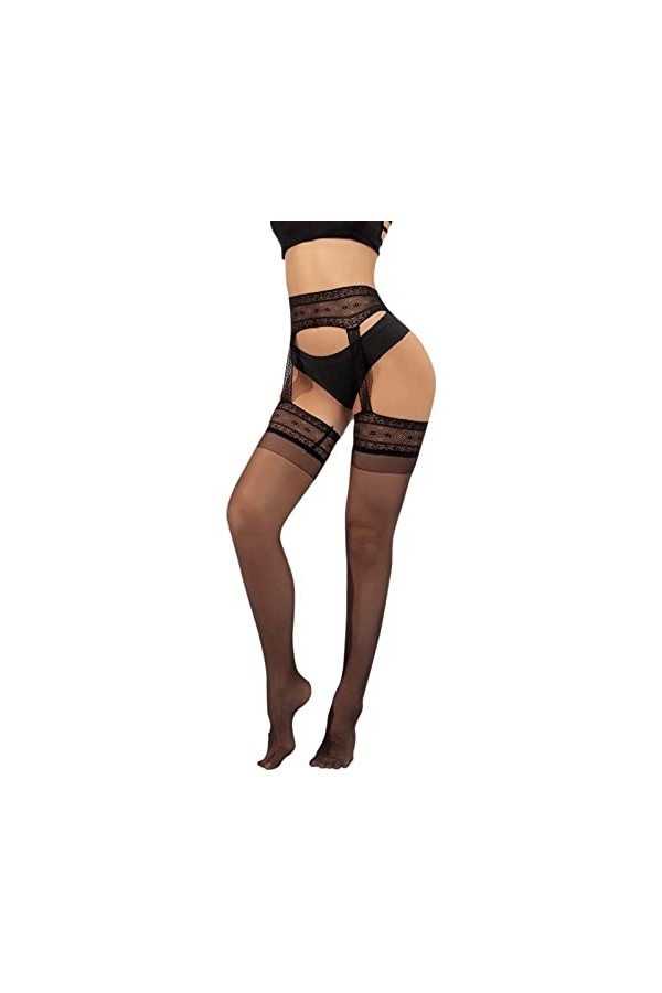 Chaussettes Hautes Large Bas Sexy Femmes Dentelle Résille Transparent Bas Résille Sexy Noir Collants Bas Lingerie Tentation N