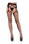 Leg Avenue 177822001 Collant Porte-Jarretelles Opaque avec Résille Criss Cross à lAvant Noir Taille Unique 36-40