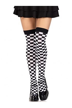 Leg Avenue - Checkerboard Thigh Highs, Taille Unique Noir Blanc 