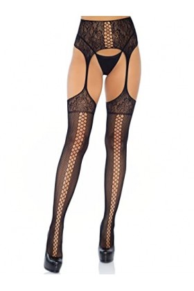 Leg Avenue Lace up Collants, Black, Taille Unique Femme