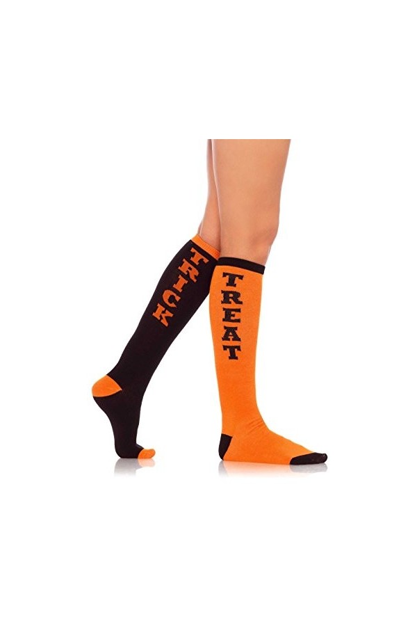 Leg Avenue 5607 Chaussettes Hautes Trick or Treat avec Bord Elastique Taille Unique 34-40