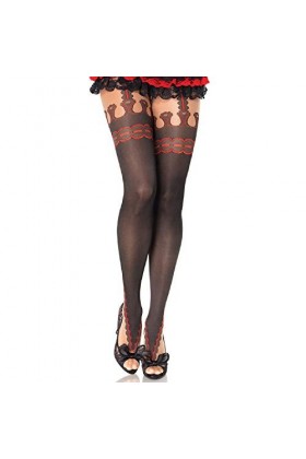 Leg Avenue Collant Imprimé Jarretelles Noir/Rouge Taille Unique