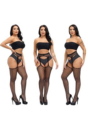 FNKDOR Femme Collant Resille Ouvert Pantyhose Lingerie Sexy Collants Noir