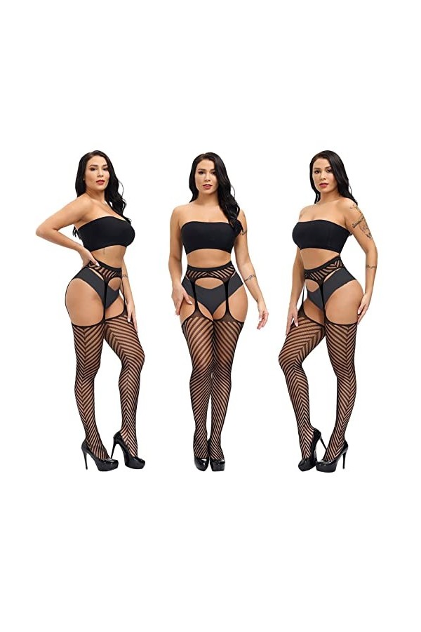 FNKDOR Femme Collant Resille Ouvert Pantyhose Lingerie Sexy Collants Noir
