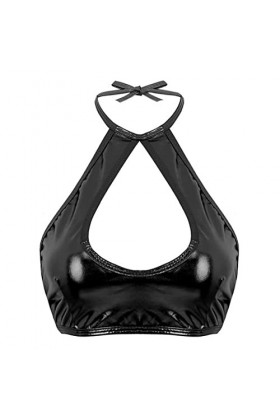 Caraco sexy en latex pour femme - Noir brillant - XL