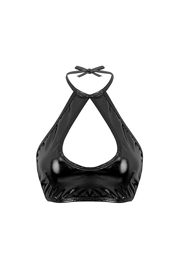 Caraco sexy en latex pour femme - Noir brillant - XL