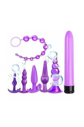 MelBiz Set de 7 Baguettes de Massage et de Relaxation en Silicone Rose Ḅūṱṱ Ṕlūg pour stimuler la sensibilité de la Peau