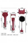 DSJ Set de 4 Accessoires de Punition pour Chat en Cuir Rouge Imprimé Léopard, À Gratter avec des Plumes
