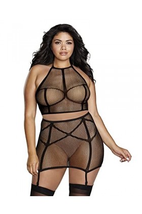 Seamless Fishnet Two-Piece Set - Black