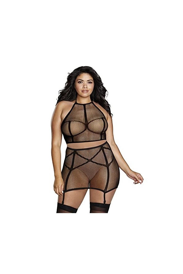 Seamless Fishnet Two-Piece Set - Black