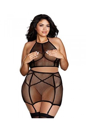Seamless Fishnet Two-Piece Set - Black