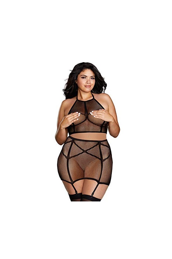 Seamless Fishnet Two-Piece Set - Black
