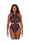 Dreamgirl Lace Halter Teddy - Eggplant