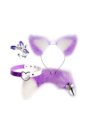 DYNLAB Ensemble Cadeau De Couple Fait à La Main Ensemble Mignon De Renard C0splay 【Caractéristiques : Queue à Pointe Blanche】