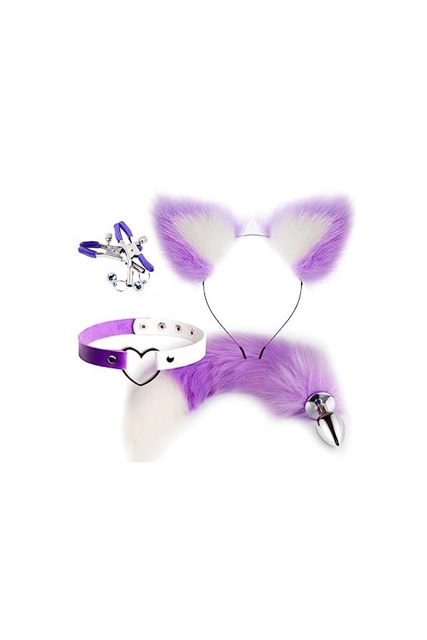 DYNLAB Ensemble Cadeau De Couple Fait à La Main Ensemble Mignon De Renard C0splay 【Caractéristiques : Queue à Pointe Blanche】