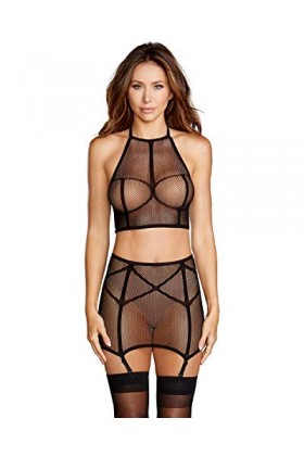 Seamless Fishnet Two-Piece Set - Black
