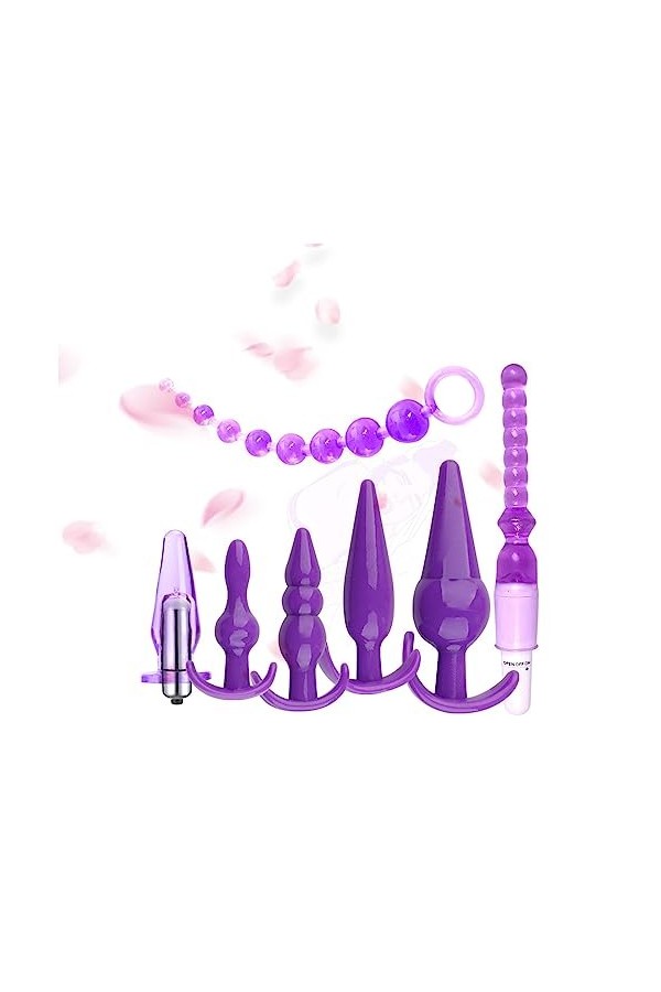 HUNTVE 7 pcs/Silicone Womens Play Set Àmàl Plǖg Womens Ạnạl Beạds Kit - Facile à Nettoyer et sain Violet 