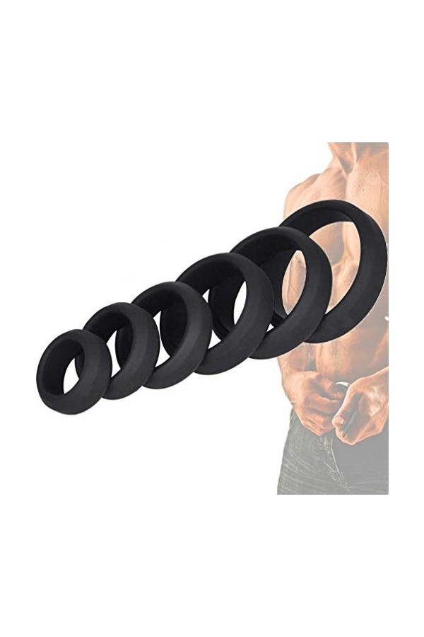 DuMen-J Anneau De Verrouillage en Silicone pour Homme Anneau Jouet Noir 6 Taille Kit Kit De Jouet De Chambre à Coucher