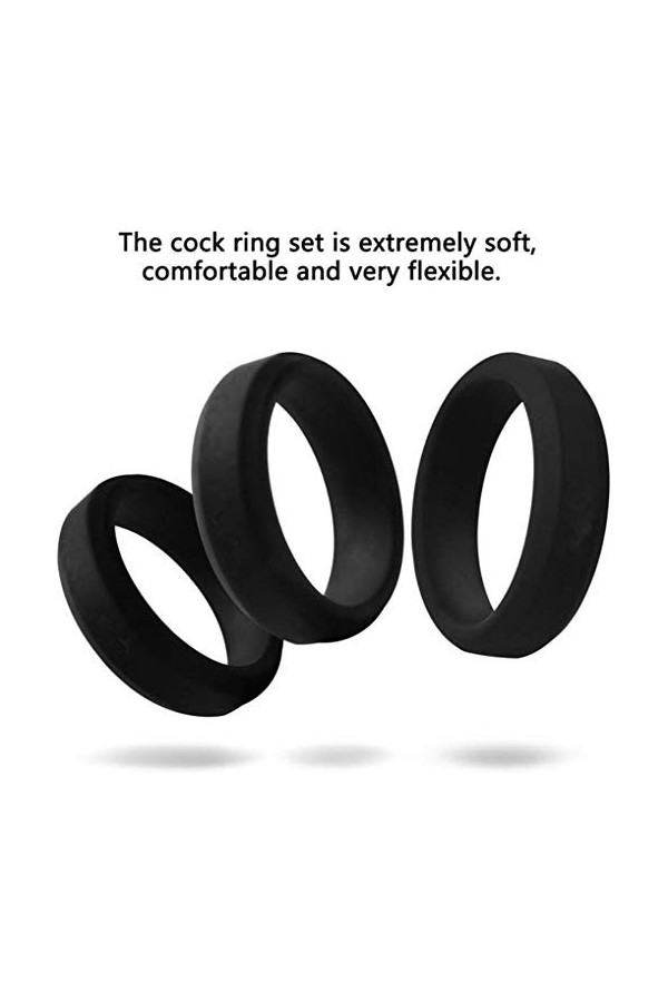 DuMen-J Anneau De Verrouillage en Silicone pour Homme Anneau Jouet Noir 6 Taille Kit Kit De Jouet De Chambre à Coucher