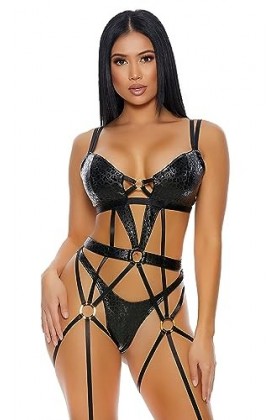 Forplay Sweet Spot Ensemble Bustier imprimé guépard, Noir, XL Plus Femme