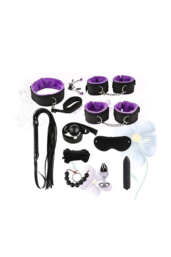 11 Piece Black and Purple Plush Bedding Set Couple Bundle Hands and Feet for Couples Ensemble de literie en peluche noir et 